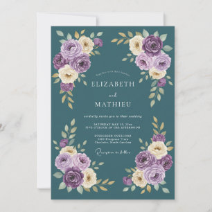 Teal Amethyst Floral Romance Wedding Invitation