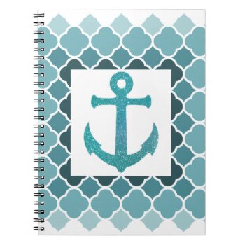 Teal Anchor Notebook With Aqua Blue Pattern by Hannahscloset at Zazzle