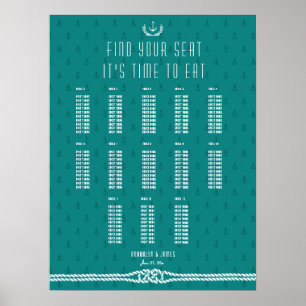 Teal Anchors Nautical Wedding Seating Chart