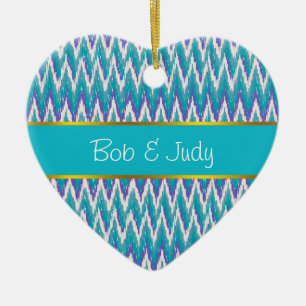 Teal and Amethyst iKat ZigZag pattern Ceramic Ornament