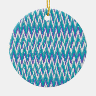 Teal and Amethyst iKat ZigZag pattern Ceramic Ornament