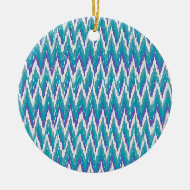 Teal and Amethyst iKat ZigZag pattern Ceramic Ornament (Front)