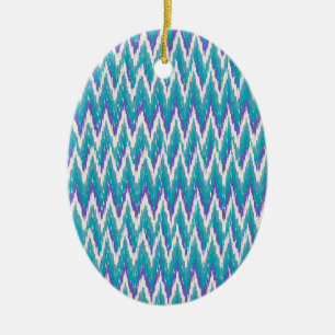 Teal and Amethyst iKat ZigZag pattern Ceramic Ornament