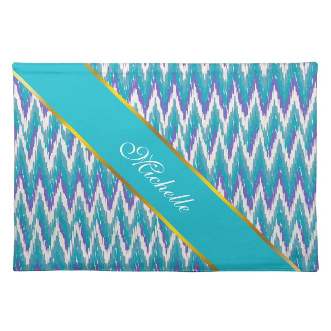 Teal and Amethyst iKat ZigZag pattern Cloth Placemat (Front)