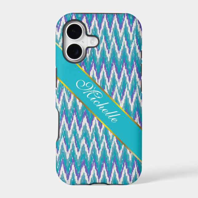 Teal and Amethyst iKat ZigZag pattern Iphone Case (Back)