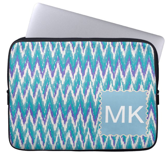Teal and Amethyst iKat ZigZag pattern Laptop Sleeve (Front)