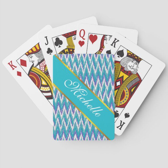 Teal and Amethyst iKat ZigZag pattern Poker Cards (Back)