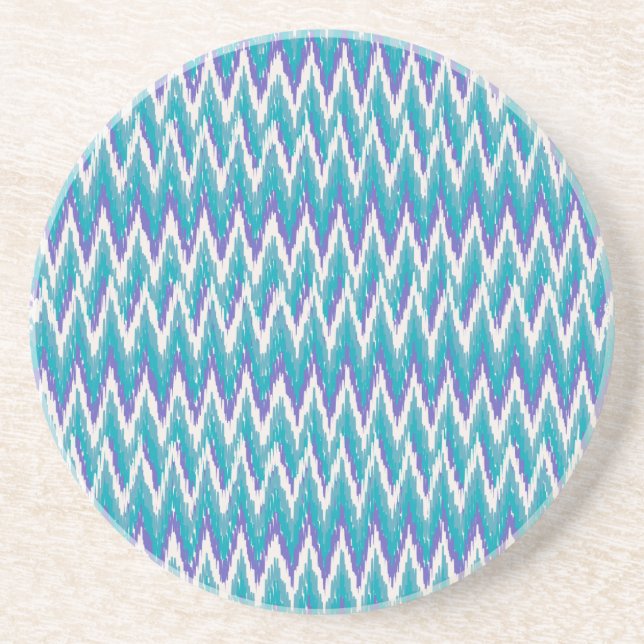 Teal and Amethyst iKat ZigZag pattern Sandstone Coaster (Front)