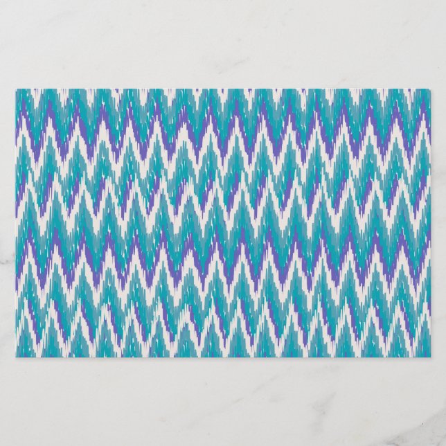 Teal and Amethyst iKat ZigZag pattern Stationery (Front)