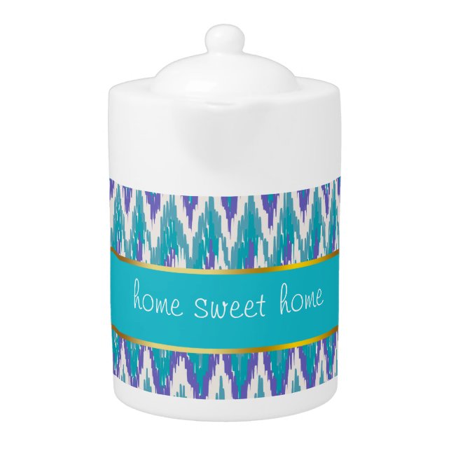 Teal and Amethyst iKat ZigZag pattern Teapot (Front)
