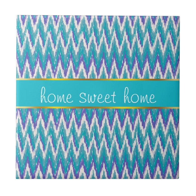 Teal and Amethyst iKat ZigZag pattern Tile (Front)