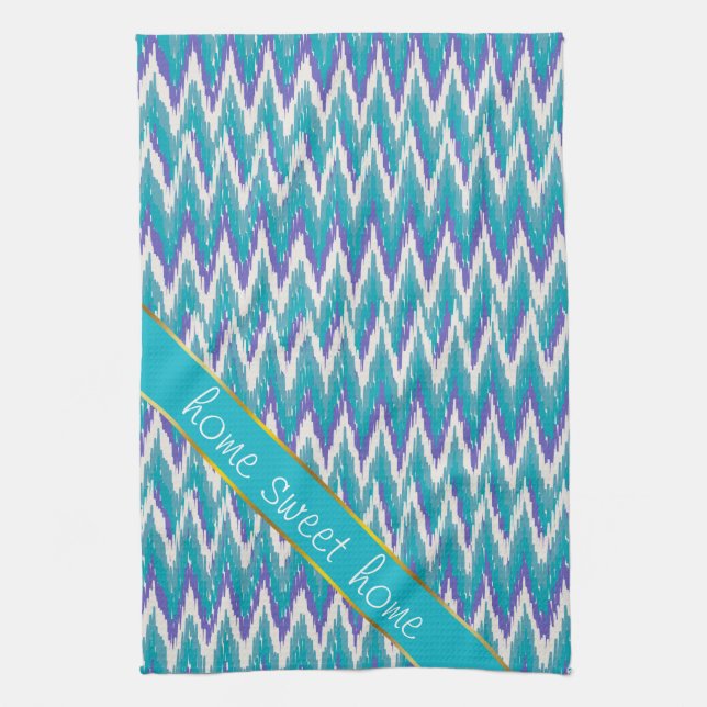 Teal and Amethyst iKat ZigZag pattern Towel (Vertical)
