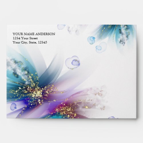 Teal and Amethyst Purple Ink Flowers Envelope