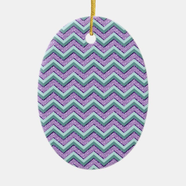 Teal and Amethyst ZigZag Ceramic Ornament (Front)