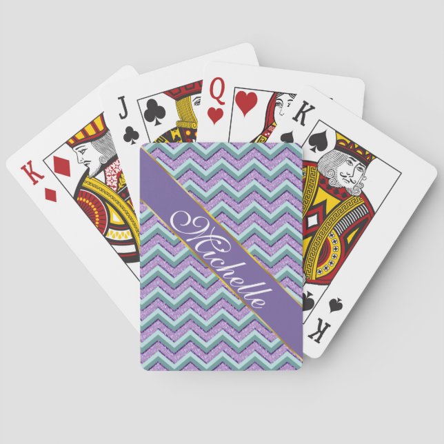 Teal and Amethyst ZigZag Poker Cards (Back)