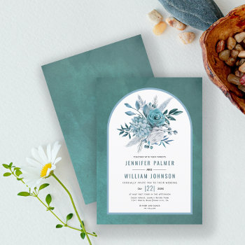 Teal And Aqua Blue Flowers And Arch Wedding Invitation by weddings_ at Zazzle