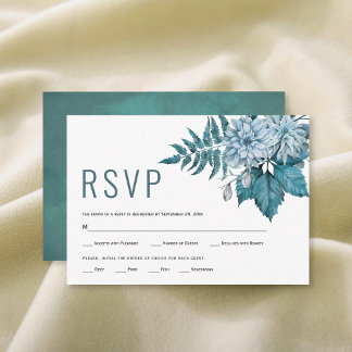 Teal and aqua blue flowers floral summer wedding RSVP card