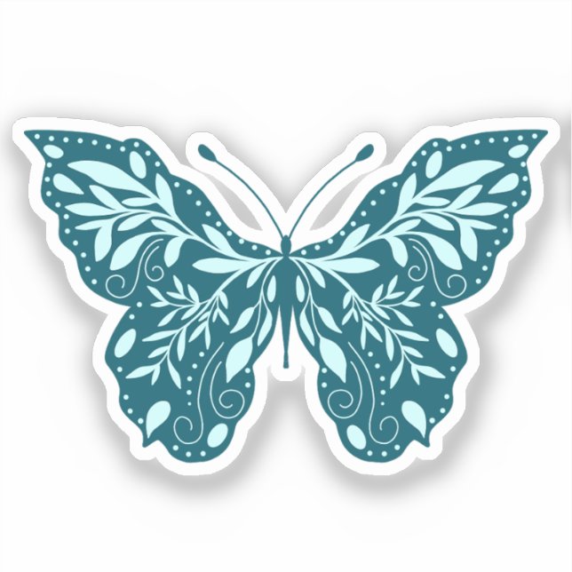 Teal and Aqua Botanical Butterfly Sticker (Front)