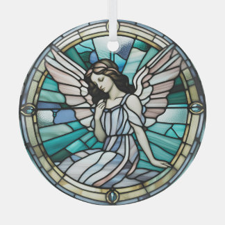Teal And Aqua Christmas Angel Stained  Glass Ornament