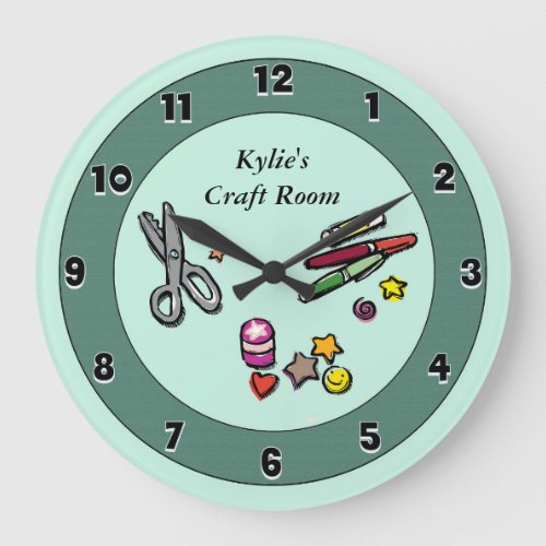 Teal and Aqua Custom Scraproom or Craft Room Large Clock