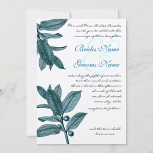 Teal and Aqua Exotic Plant Christian Wedding Invitation