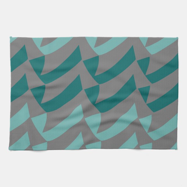 Teal and Aqua Gray Checks Kitchen Towel (Horizontal)