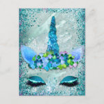 Teal and Aqua Sparkling Unicorn Postcard