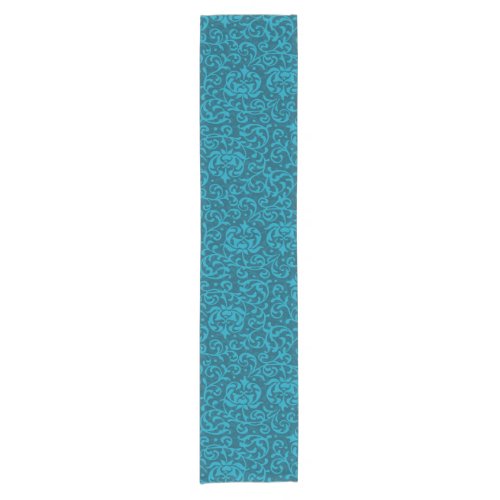 Teal and Aqua Tudor Gardens Damask Short Table Runner