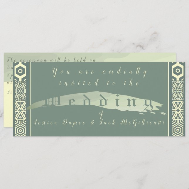 Teal and Arabic-like Tile Wedding Invitation (Front/Back)