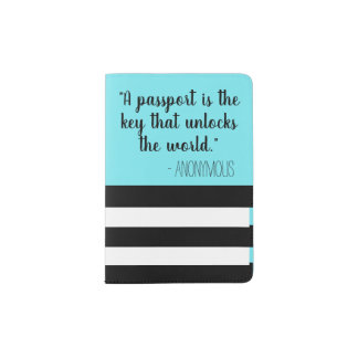 Teal and B&W Striped Passport Holder