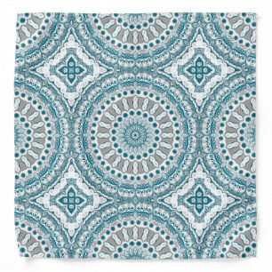 Teal and Beige Abstract Mandala Pattern Bandana
