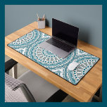 Teal and Beige Abstract Mandala Pattern Desk Mat