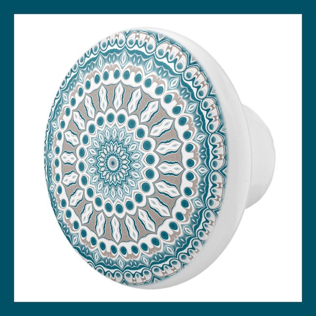 Teal and Beige Decorative Mandala Pattern Ceramic Knob (Creator Uploaded)