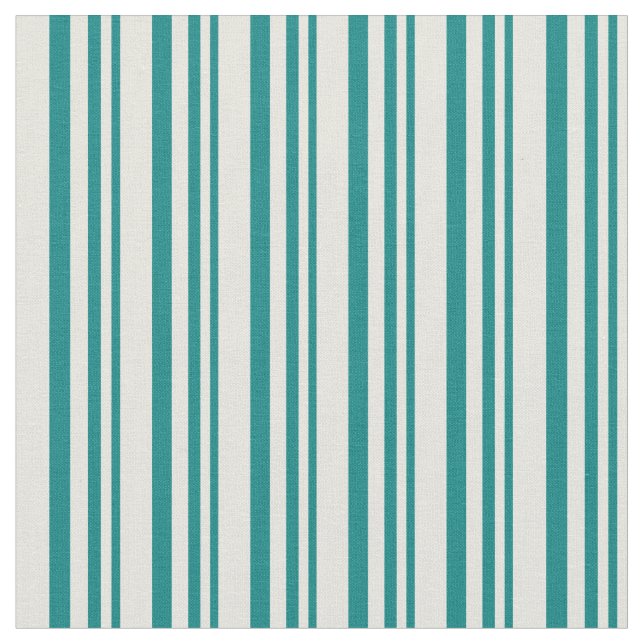 Teal and Beige Lined Pattern Fabric (Close Up)