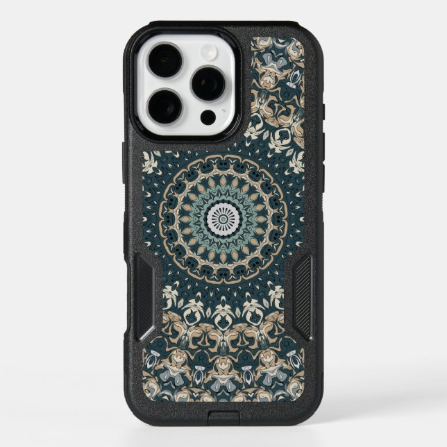Teal and Beige Mandala Pattern Design Otterbox iPhone Case (Back)