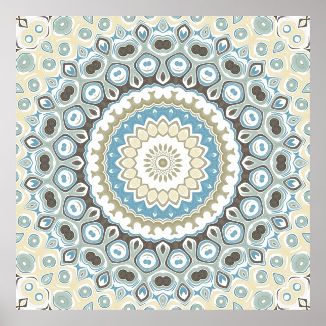 Teal and Beige Mandala Pattern with Earth Tones Poster (Front)