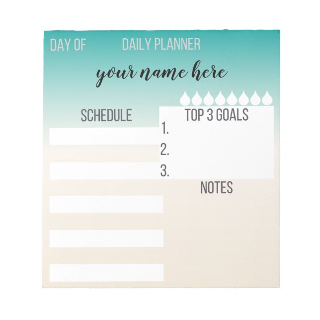 Teal and Beige Personalized Planner Notepad (Front)
