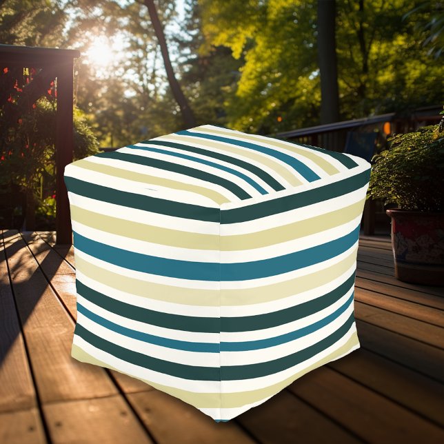 Teal And Beige Stripes Outdoor Pouf (Creator Uploaded)