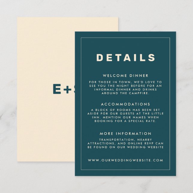 Teal and Beige Wes Anderson Inspired Detail Card (Front/Back)