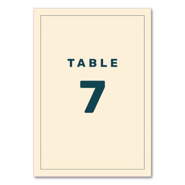 Teal and Beige Wes Anderson Inspired Table Number (Front)
