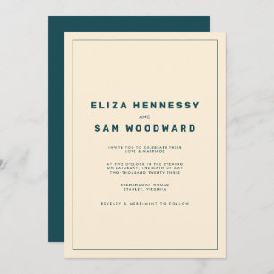 Teal and Beige Wes Anderson Inspired Wedding Invitation