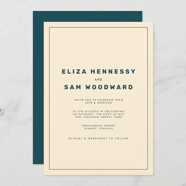 Teal and Beige Wes Anderson Inspired Wedding Invitation | Zazzle