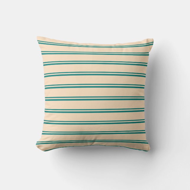 Teal and Bisque Pattern of Stripes Throw Pillow (Front)