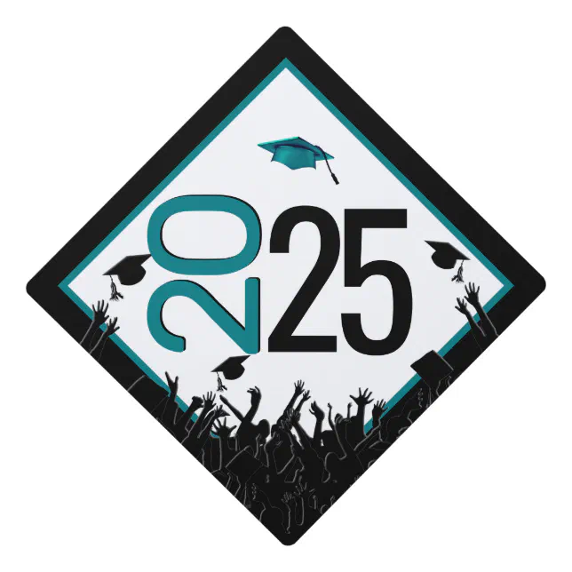 Teal and Black 2025 Graduation Graduation Cap Topper | Zazzle
