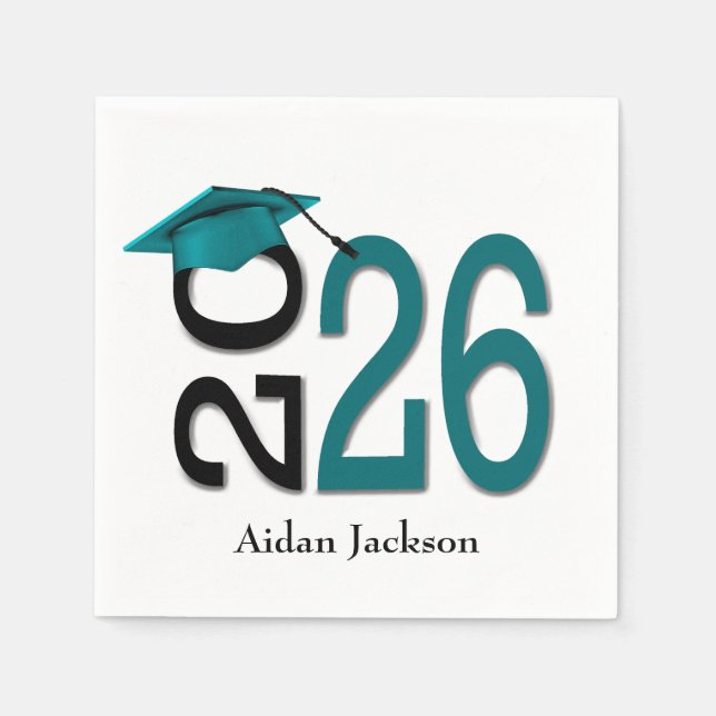 Teal and Black 2026 Graduation with Name Napkins (Front)