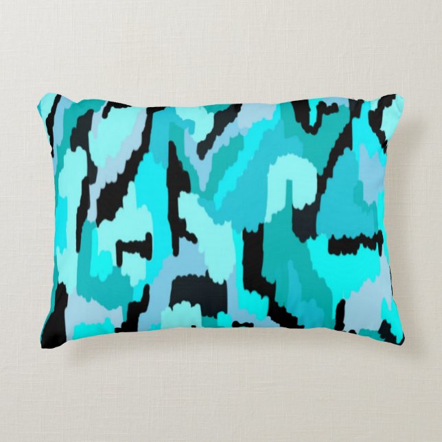 Teal and Black Abstract Print  Accent Pillow (Front)
