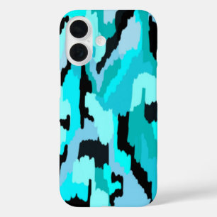 Teal and Black Abstract Print iPhone 16 Case