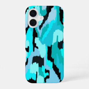 Teal and Black Abstract Print  iPhone 16 Case