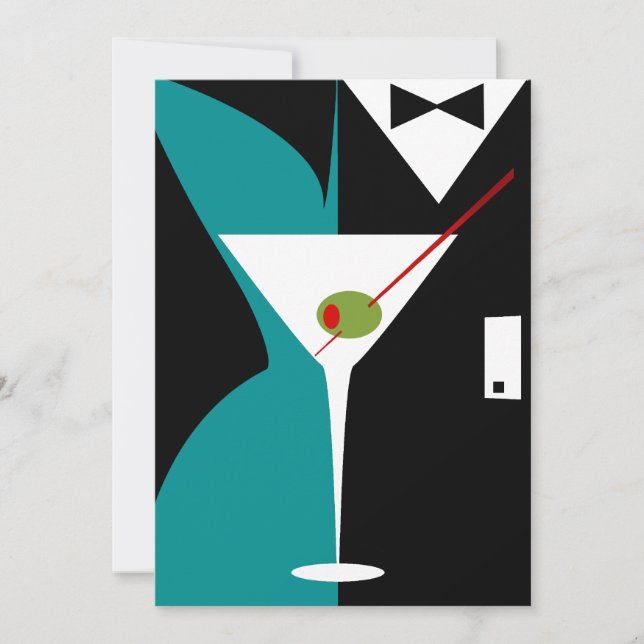 Teal and Black Art Deco Cocktail Birthday Party Invitation (Front)