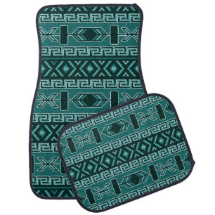 Teal And Black Aztec Pattern Car Floor Mat